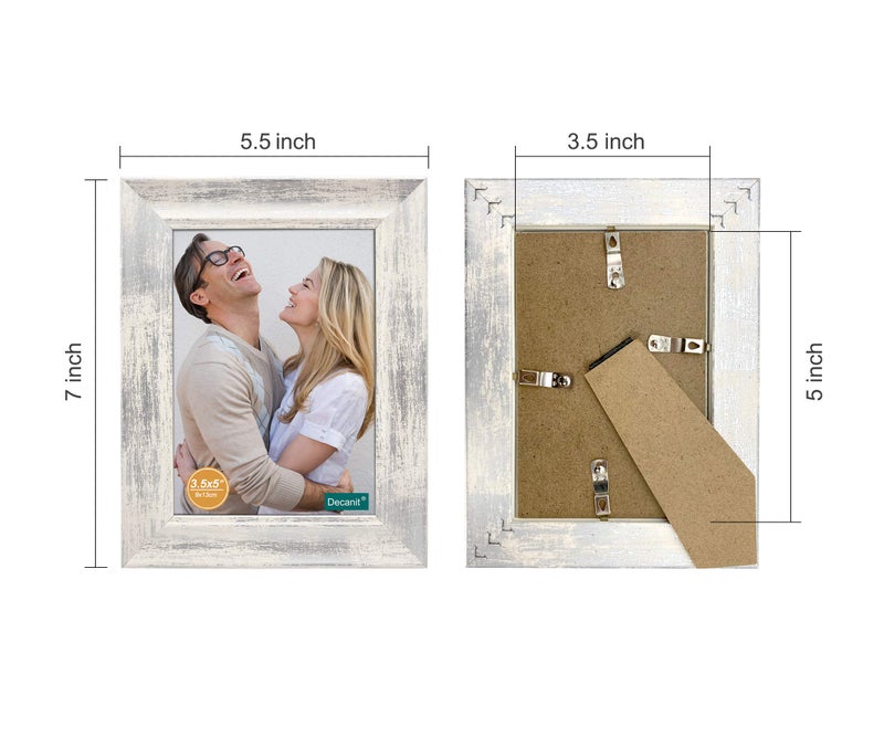 DECANIT 3.5x5 Picture Frames Rustic Distressed White Wood Pattern High Definition Glass for Table Top Display and Wall Mounting Photo Frameï¼ŒPack of 4 - Image 2